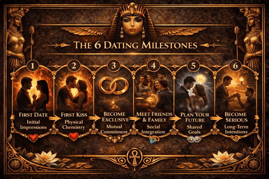 What Women Really Want From Men: The 6 Dating Milestones. Timeline showing spark, emotional engagement, and long-term alignment in female attraction.