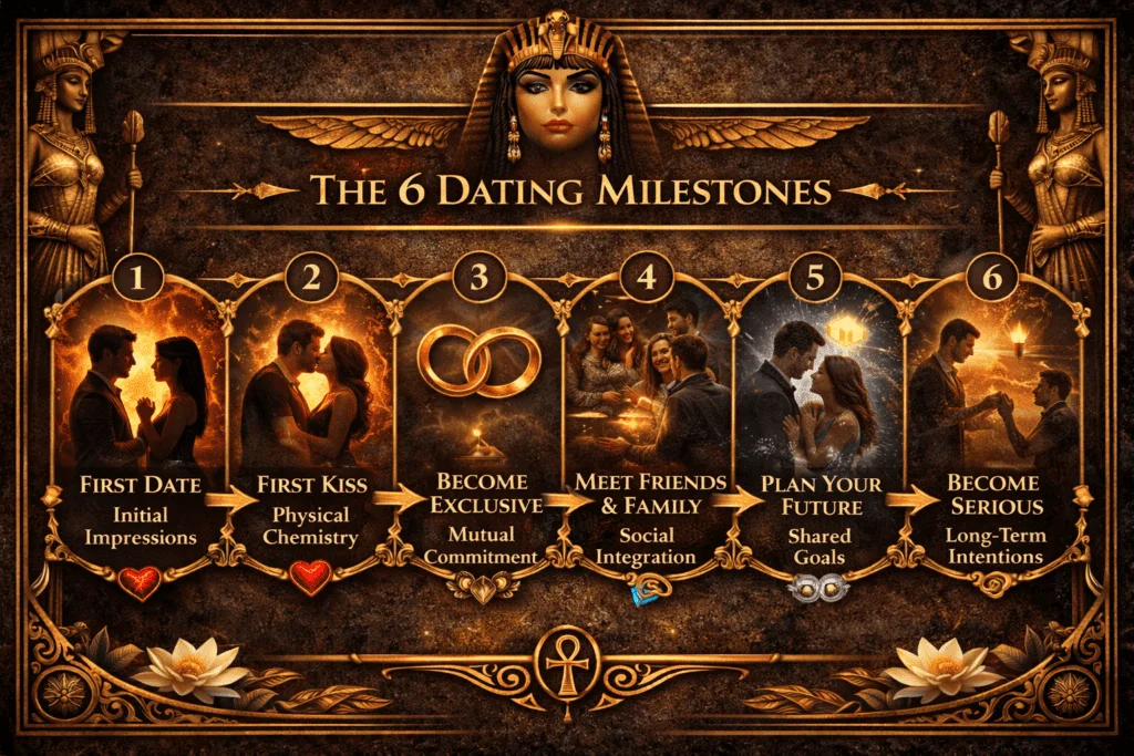 What Women Really Want From Men: The 6 Dating Milestones. Timeline showing spark, emotional engagement, and long-term alignment in female attraction.