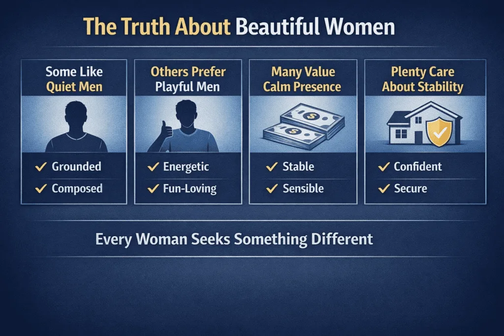 How to Date Beautiful Women (Even If You Have Average Looks). Graphic of What Beautiful Women Usually Notice That Men Miss.