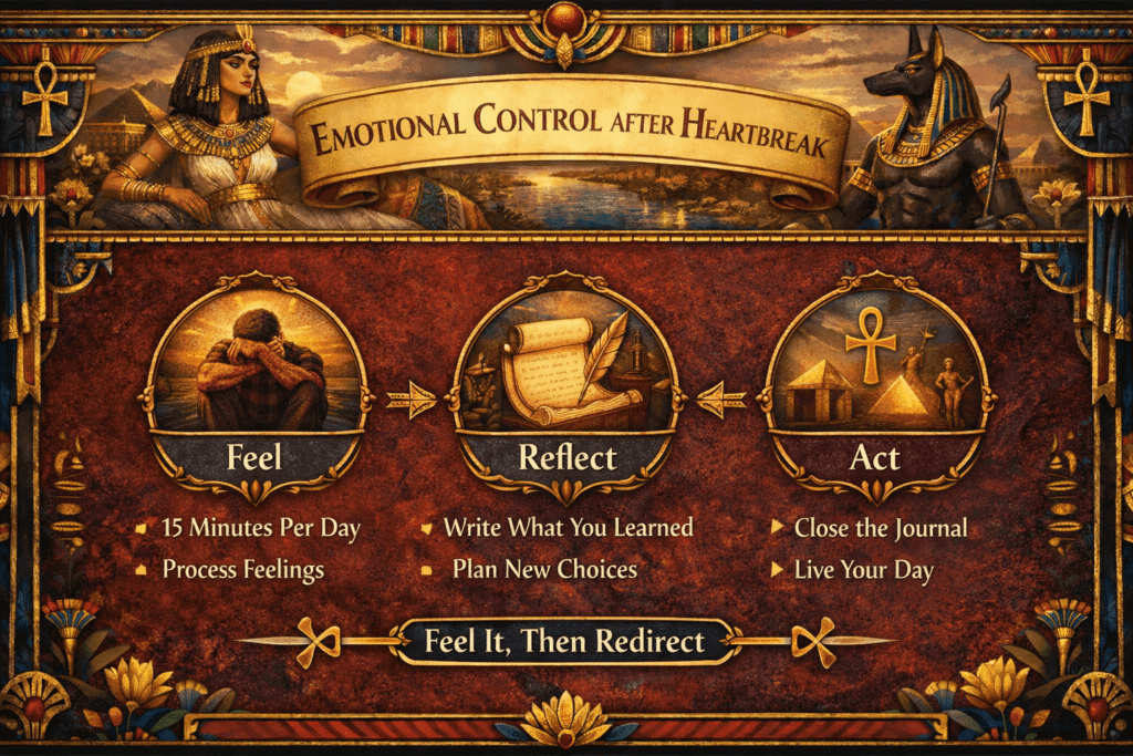 How to Get Over Your Ex and Move On with Confidence: infographic showing emotional control after heartbreak with stages feel, reflect, and act.